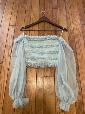 Mable Organza Off the Shoulder Long Sleeve Whimsy Cottagecore Crop Top Small